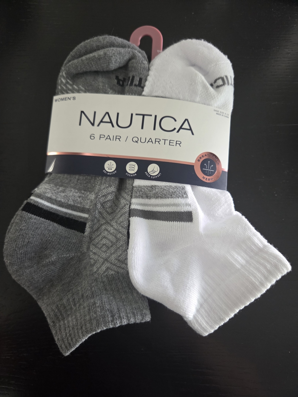 Nautica Women's Quarter Sock 6-Pack in Gray and White